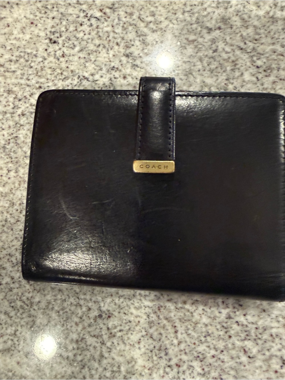 Coach Black Leather Wallet with Gold Accent Plaque VINTAGE